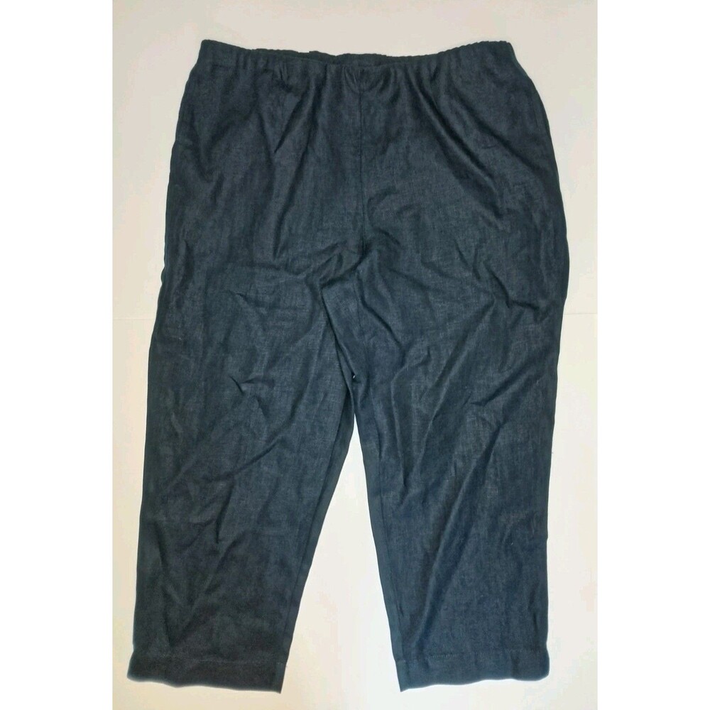 J. Jill Love Linen Women's Size Medium Wide Leg Cropped Pull On Pants Navy Blue